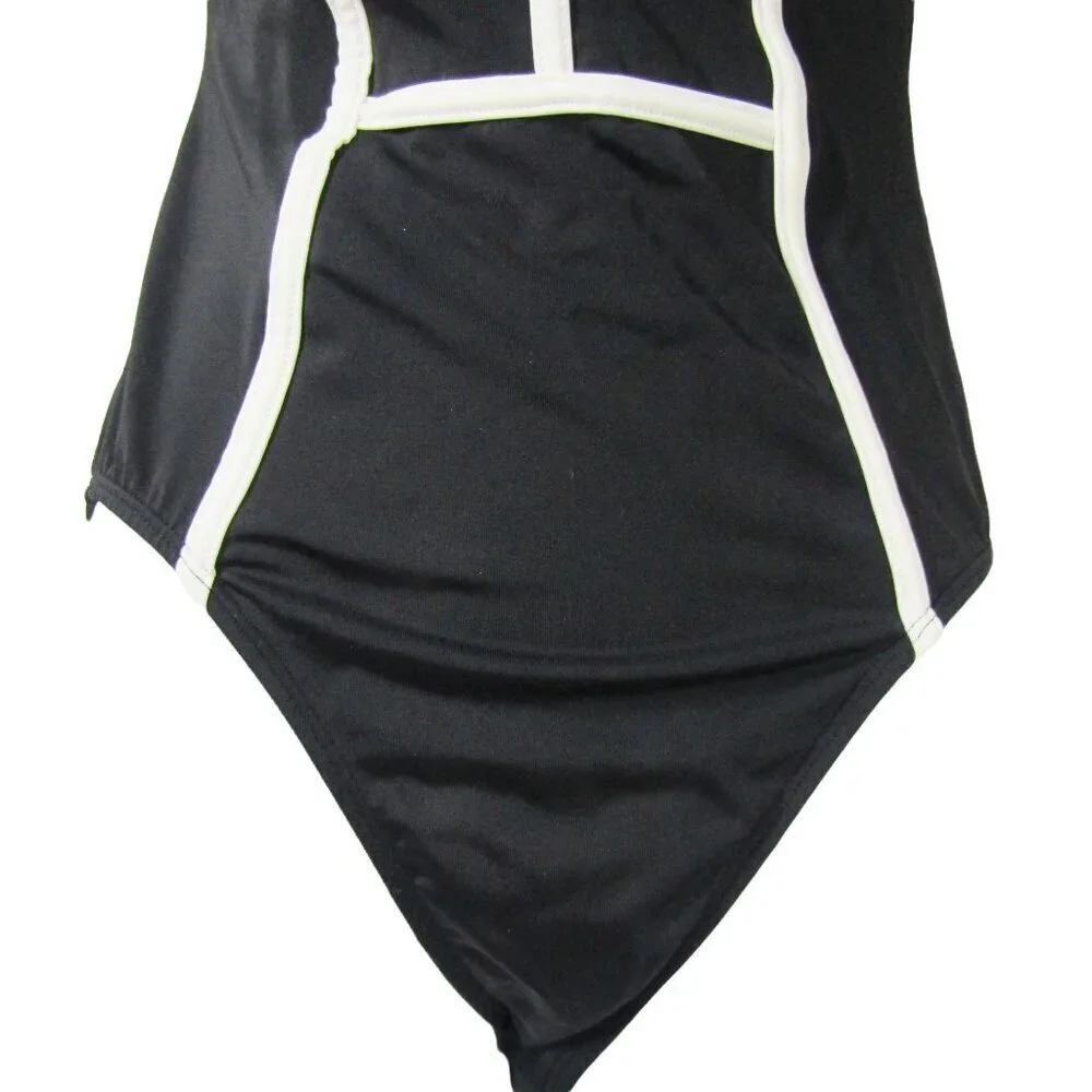 VINTAGE Retro 6 Pinup 80s Shape FX Black white Swim Suit Minimalist One Piece
